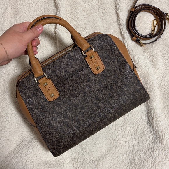 Michael Kors Brown and Tan Studded Satchel - Picture 2 of 6